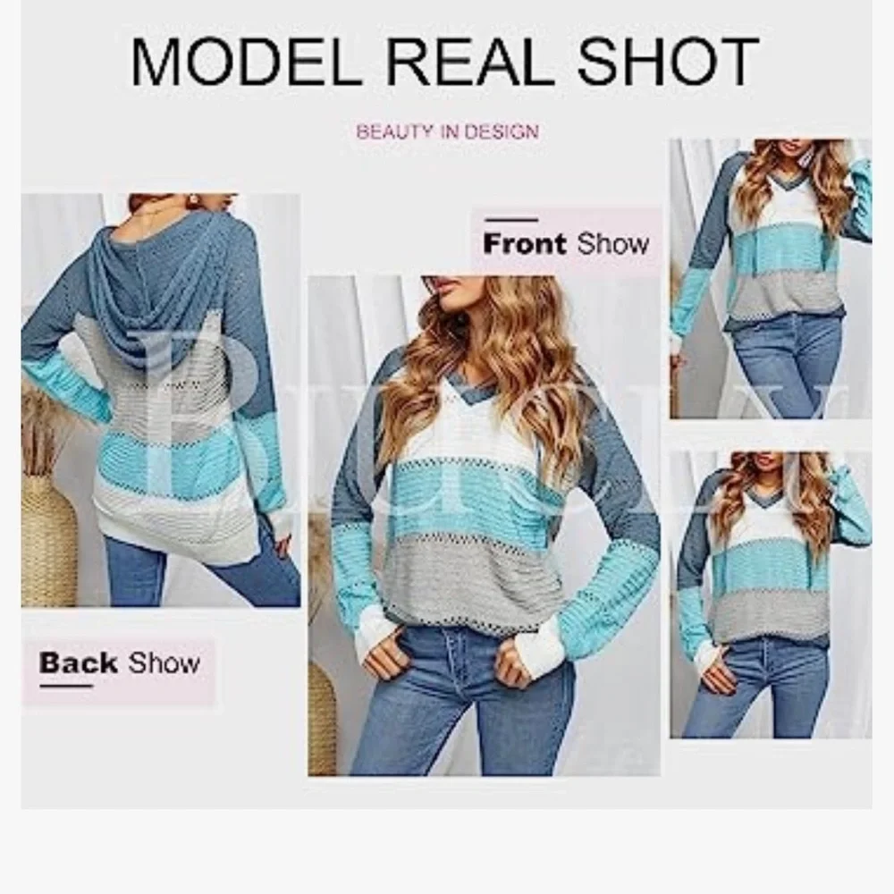 Biucly Color block Knit Top - Light Weight - Long Sleeve - Picture 3 of 7